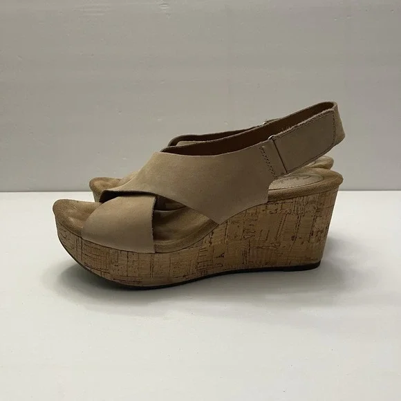 Clarks Sandals Caslynn Shae Platform Slingback Beige Light Tan Size 8 Wedge Cork - Picture 4 of 11